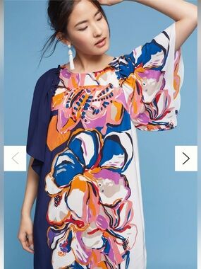 Anthropologie Maeve Vero Silk Multicolor Floral Shift Dress Women’s  Xsmall FLAW